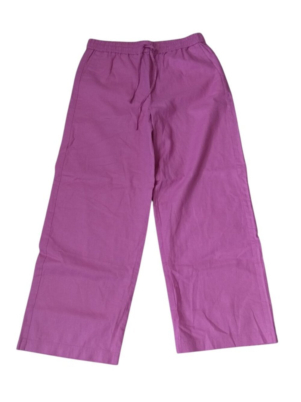 J.Crew Linen Blend Wide Leg Pants Size 10 Pink Pull On Elastic Waist Drawstring